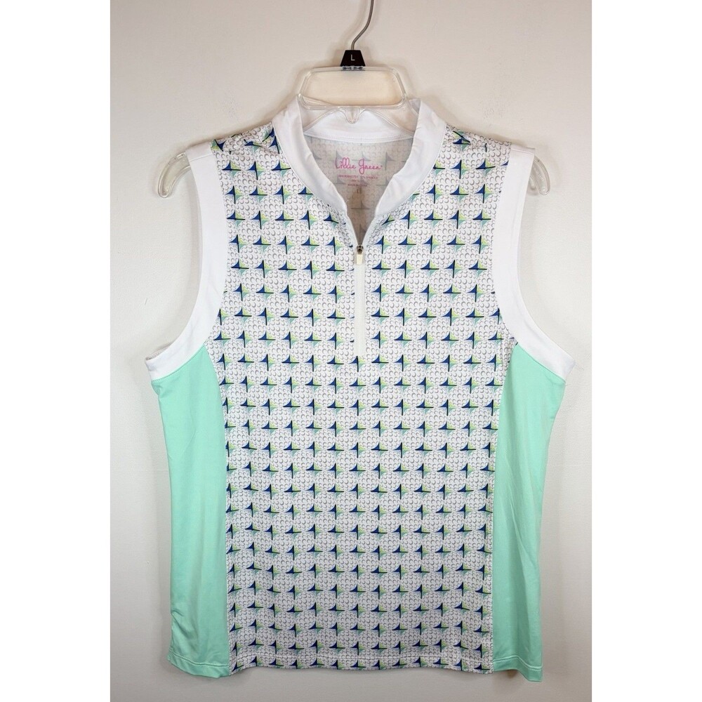 LILLIE GREEN 1/4 Zip Golf Ball Print Tank Top Women Large Performance Stretch